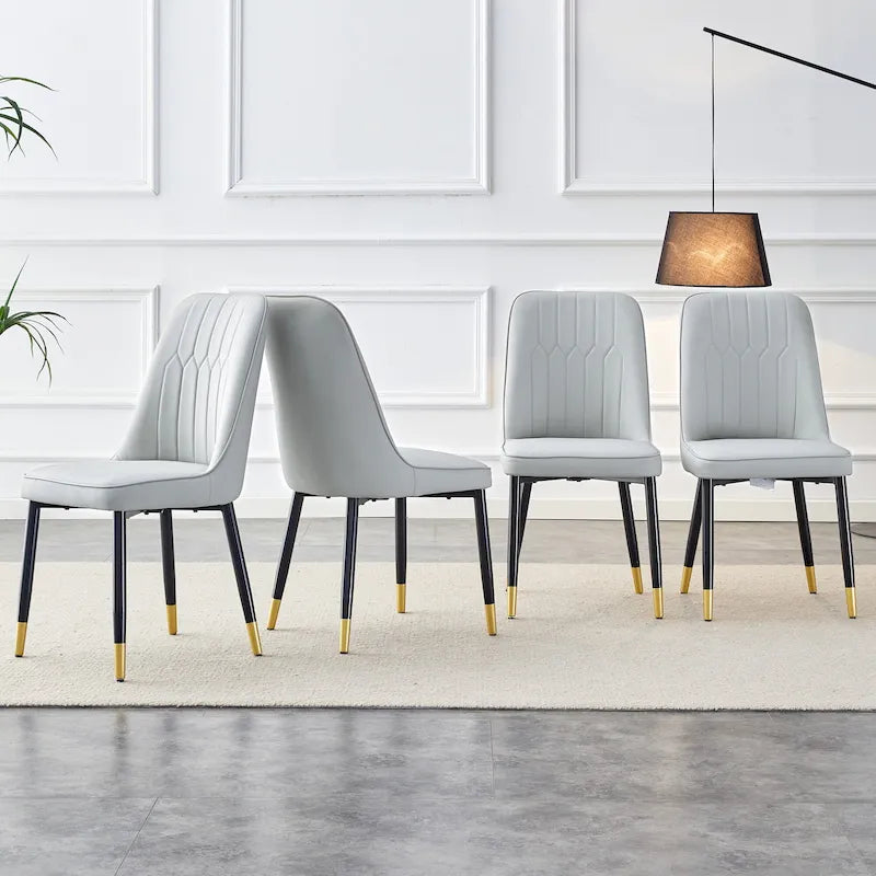 Chaises de salle à manger modernes avec dossier et assise rembourrés en similicuir, pieds en métal, pour salle à manger, salon et chambre à coucher