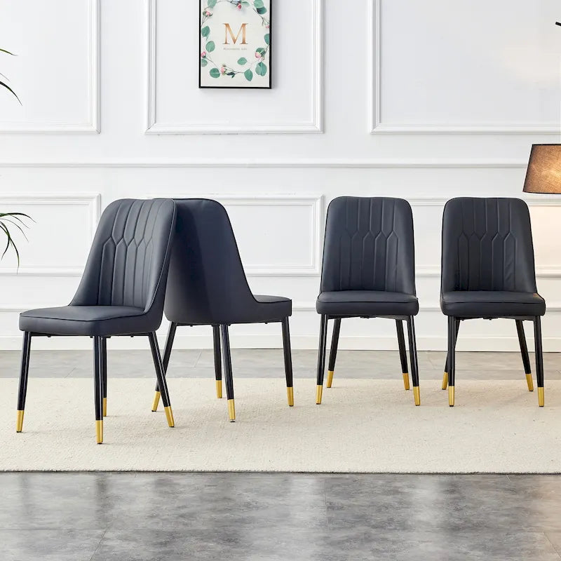 Chaises de salle à manger modernes avec dossier et assise rembourrés en similicuir, pieds en métal, pour salle à manger, salon et chambre à coucher