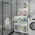 Meuble de rangement haut et étroit en plastique à 4 niveaux avec roulettes amovibles, organisateur de salle de bain mince pour petits espaces