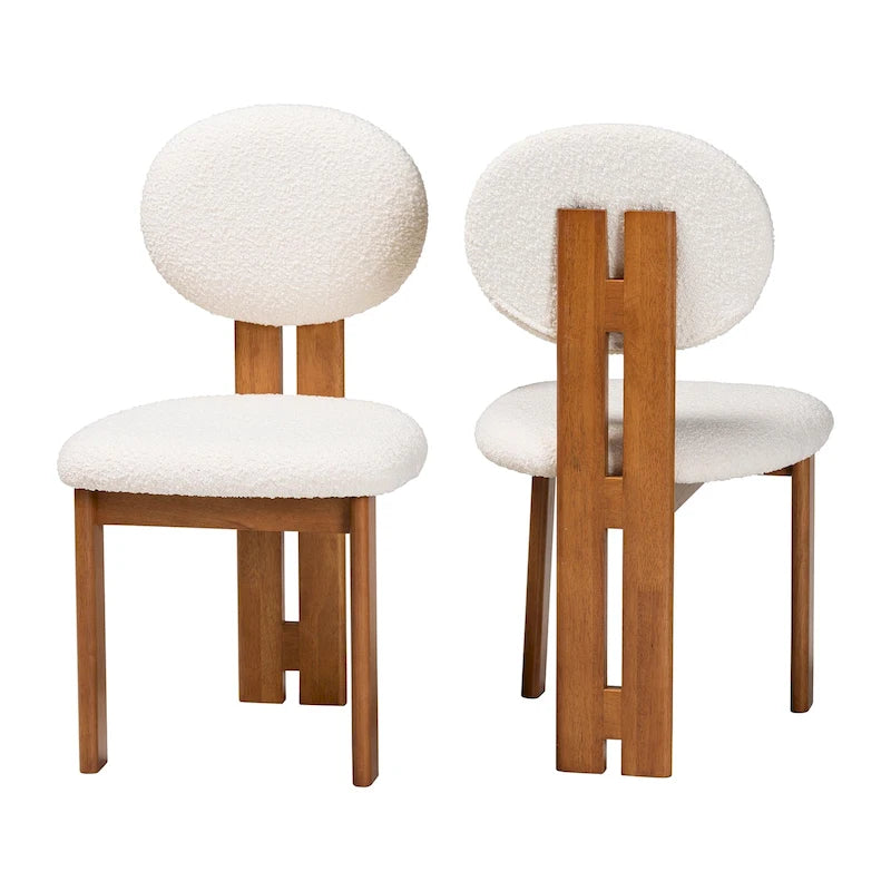 Chaise de salle à manger moderne Japandi en tissu bouclette et bois