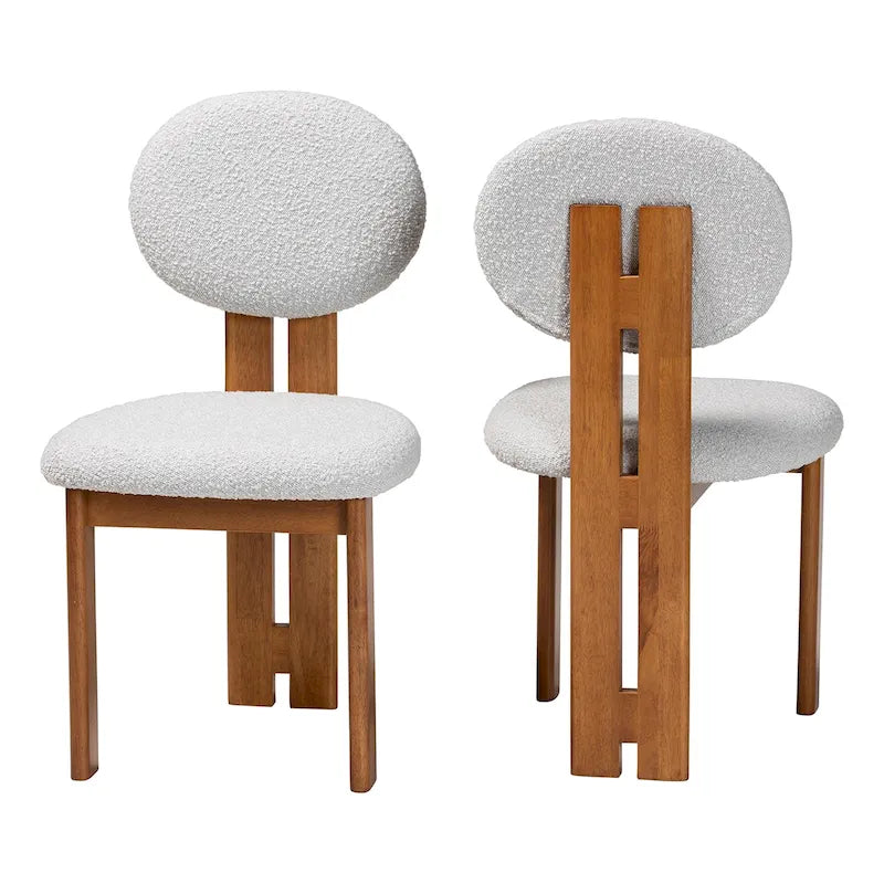 Chaise de salle à manger moderne Japandi en tissu bouclette et bois